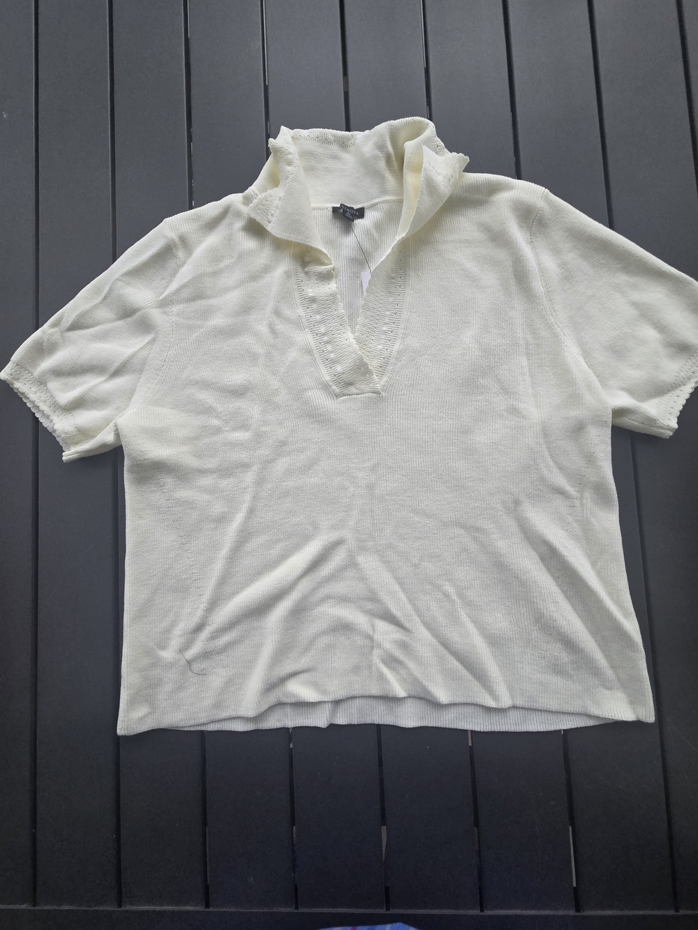 Talbots Short Sleeve V Neck With Collar Cream Sweater Sz XL NWT